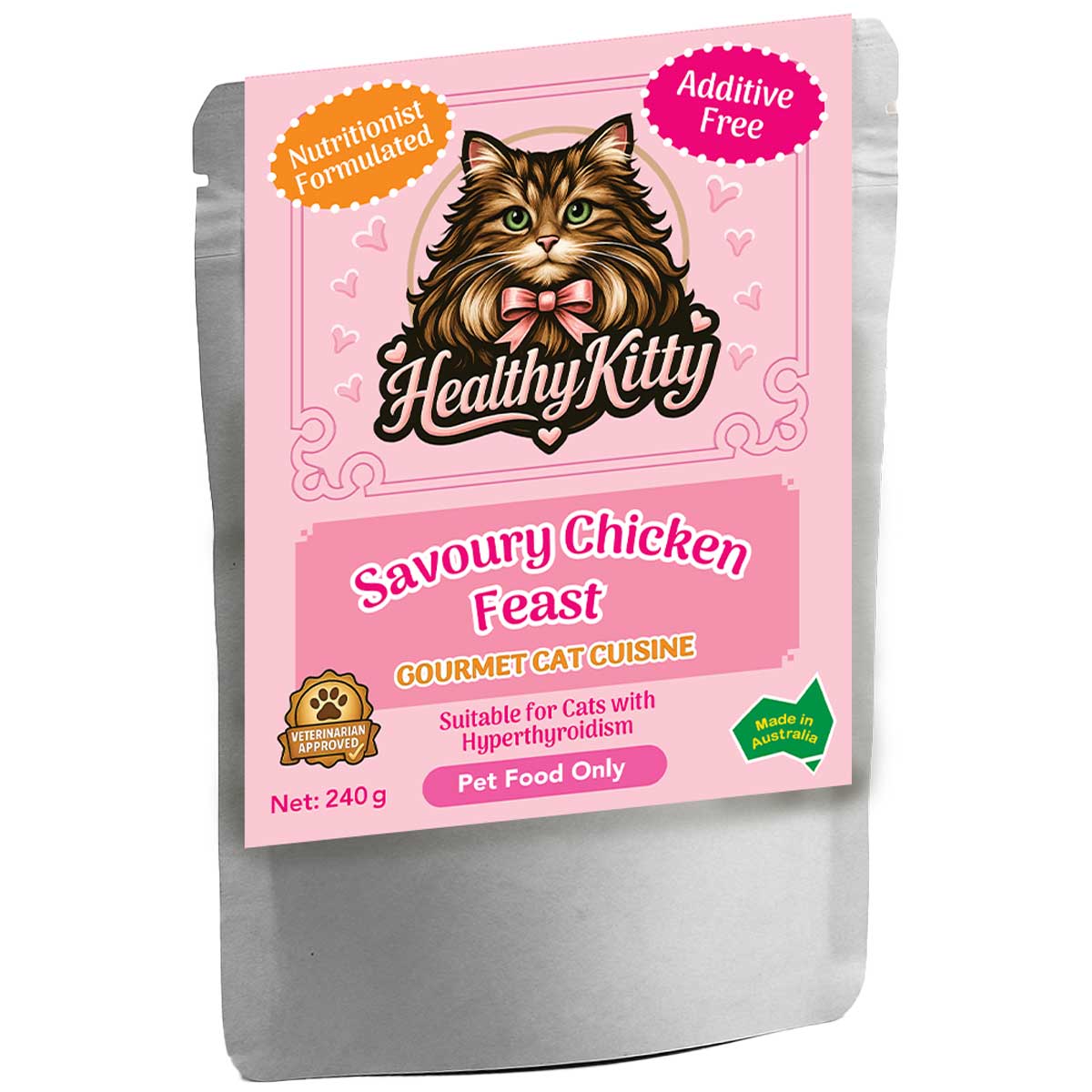 HealthyKitty Savoury Chicken Feast 240g pouch — grain‑free wet cat food, Australian‑made