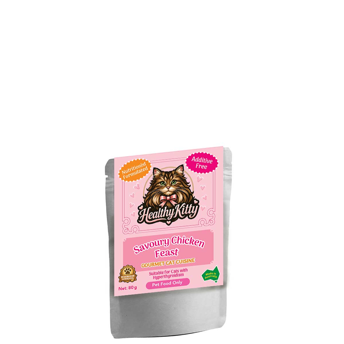 HealthyKitty Savoury Chicken Feast 80g pouch — grain‑free wet cat food, Australian‑made
