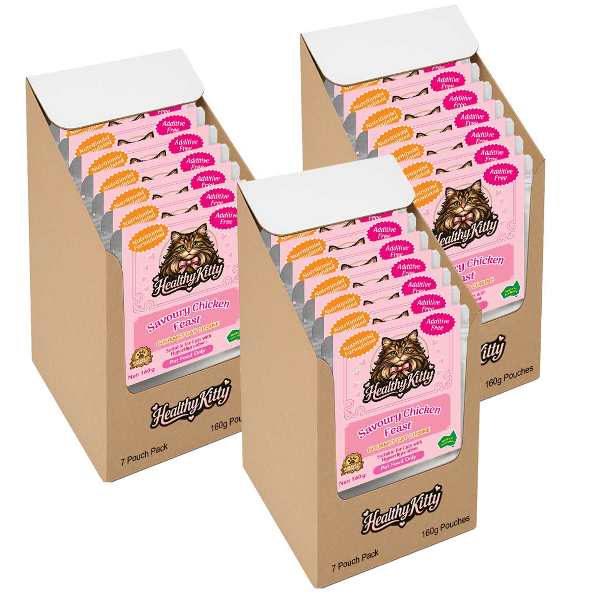 HealthyKitty Savoury Chicken Feast 21x160g Pack Size — grain‑free wet cat food, Australian‑made