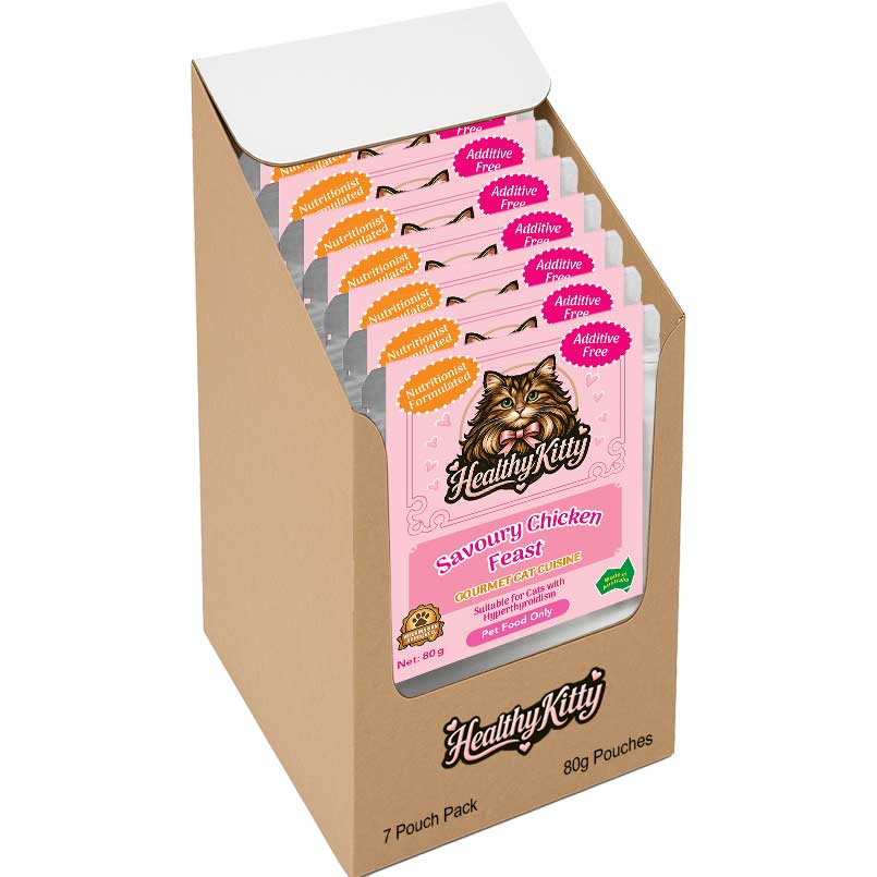 HealthyKitty Savoury Chicken Feast 7x80g Pack Size — grain‑free wet cat food, Australian‑made