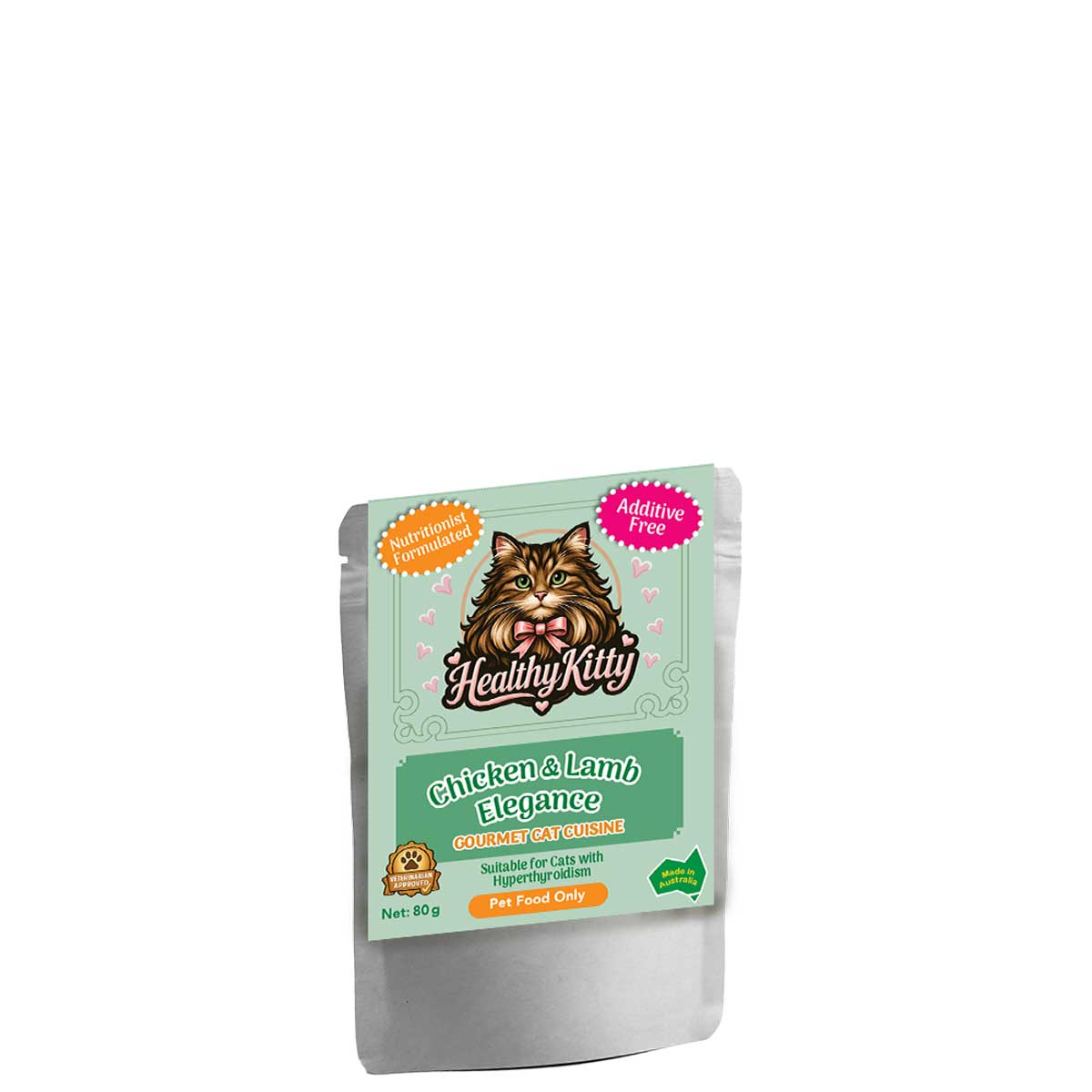 HealthyKitty Chicken & Lamb Elegance 80g pouch — grain‑free wet cat food, Australian‑made