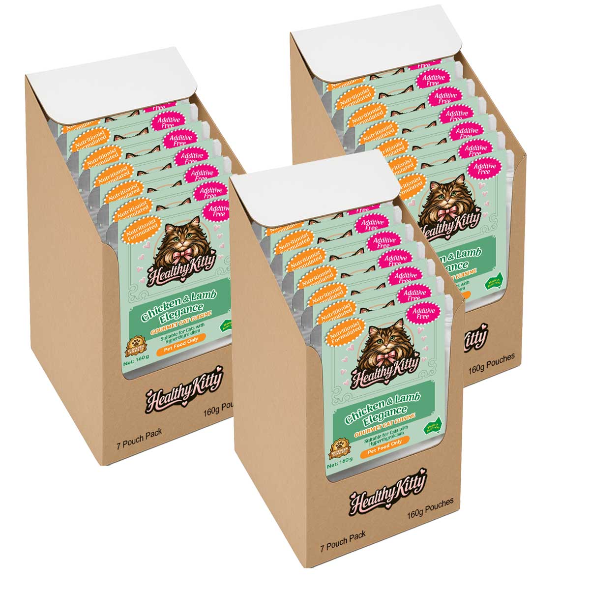 HealthyKitty Chicken & Lamb Elegance 21x160g Pack Size — grain‑free wet cat food, Australian‑made