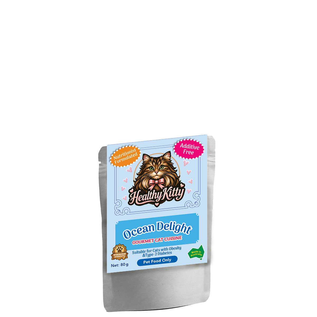 HealthyKitty Ocean Delight 80g pouch — grain‑free wet cat food, Australian‑made