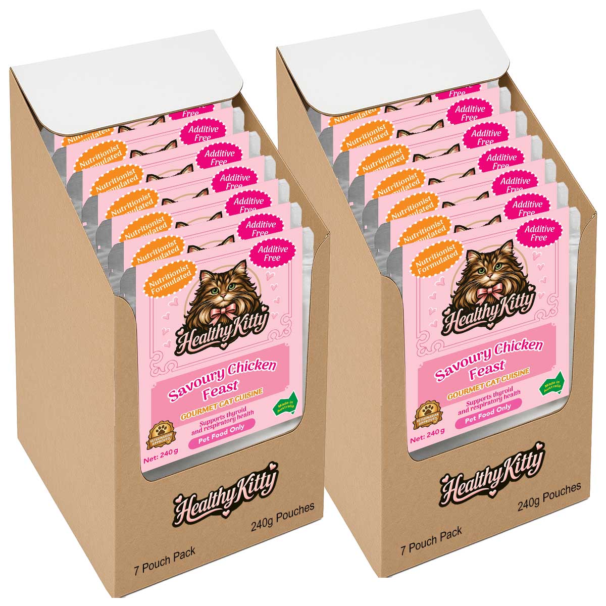 HealthyKitty Savoury Chicken Feast 14x240g Pack Size — grain‑free wet cat food, Australian‑made