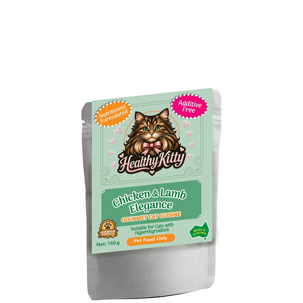 HealthyKitty Chicken & Lamb Elegance 160g pouch — grain‑free wet cat food, Australian‑made