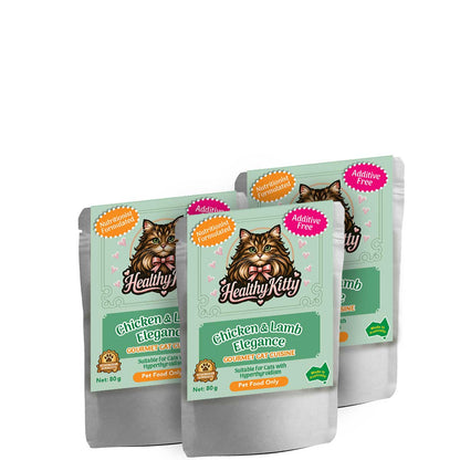 HealthyKitty Chicken & Lamb Elegance 3x80g Pack Size — grain‑free wet cat food, Australian‑made