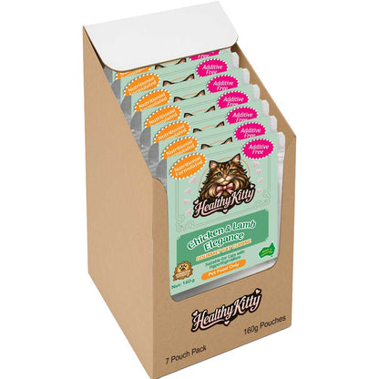 HealthyKitty Chicken & Lamb Elegance 7x160g Pack Size — grain‑free wet cat food, Australian‑made