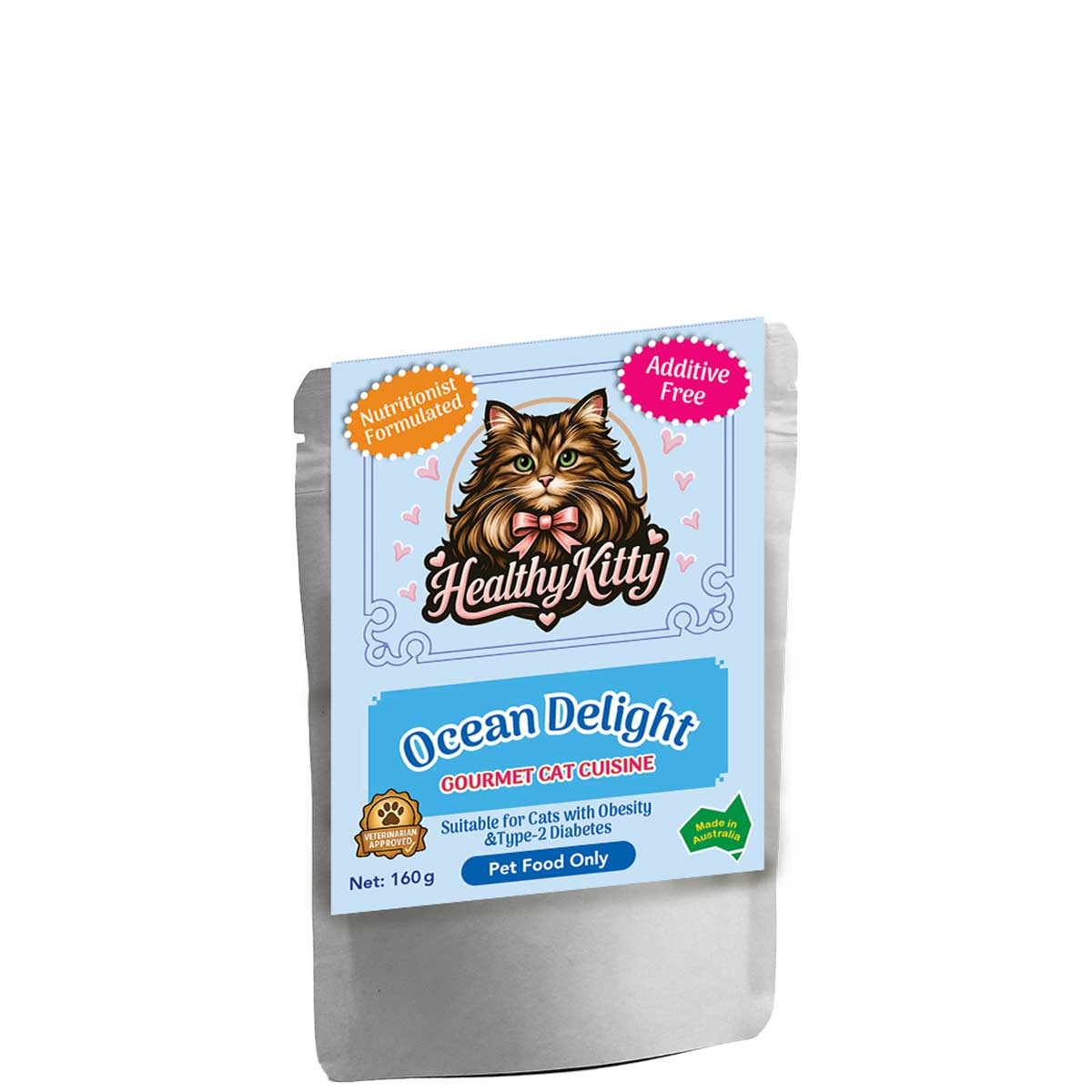 HealthyKitty Ocean Delight 160g pouch — grain‑free wet cat food, Australian‑made