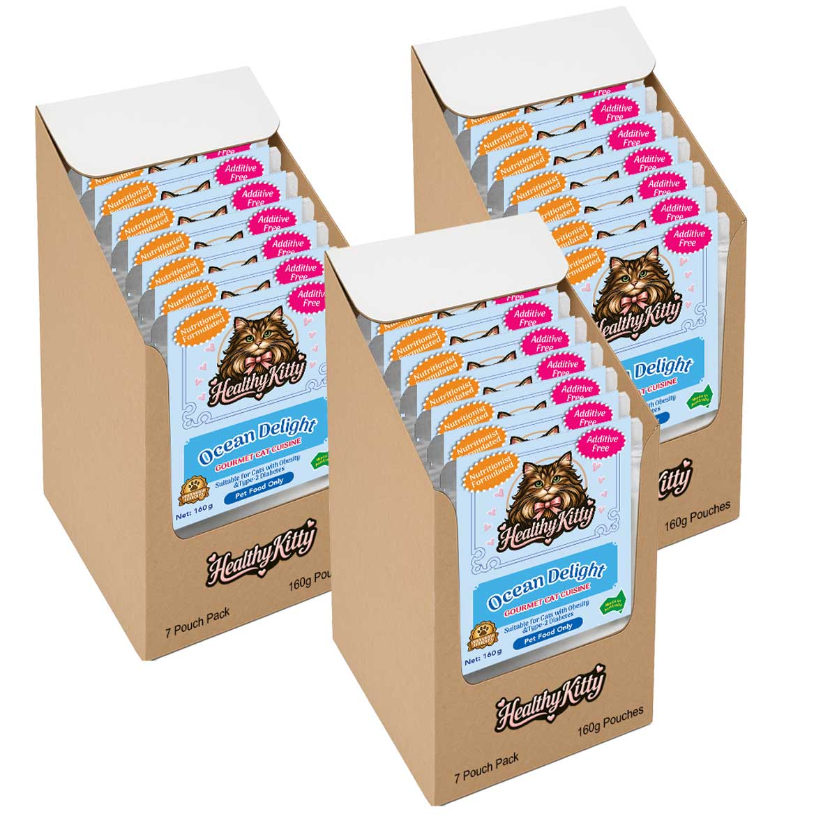 HealthyKitty Ocean Delight 21x160g Pack Size — grain‑free wet cat food, Australian‑made