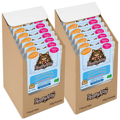 HealthyKitty Mussels Delight with Prawns and Baramundi  14x240g Pack Size — grain‑free wet cat food, Australian‑made
