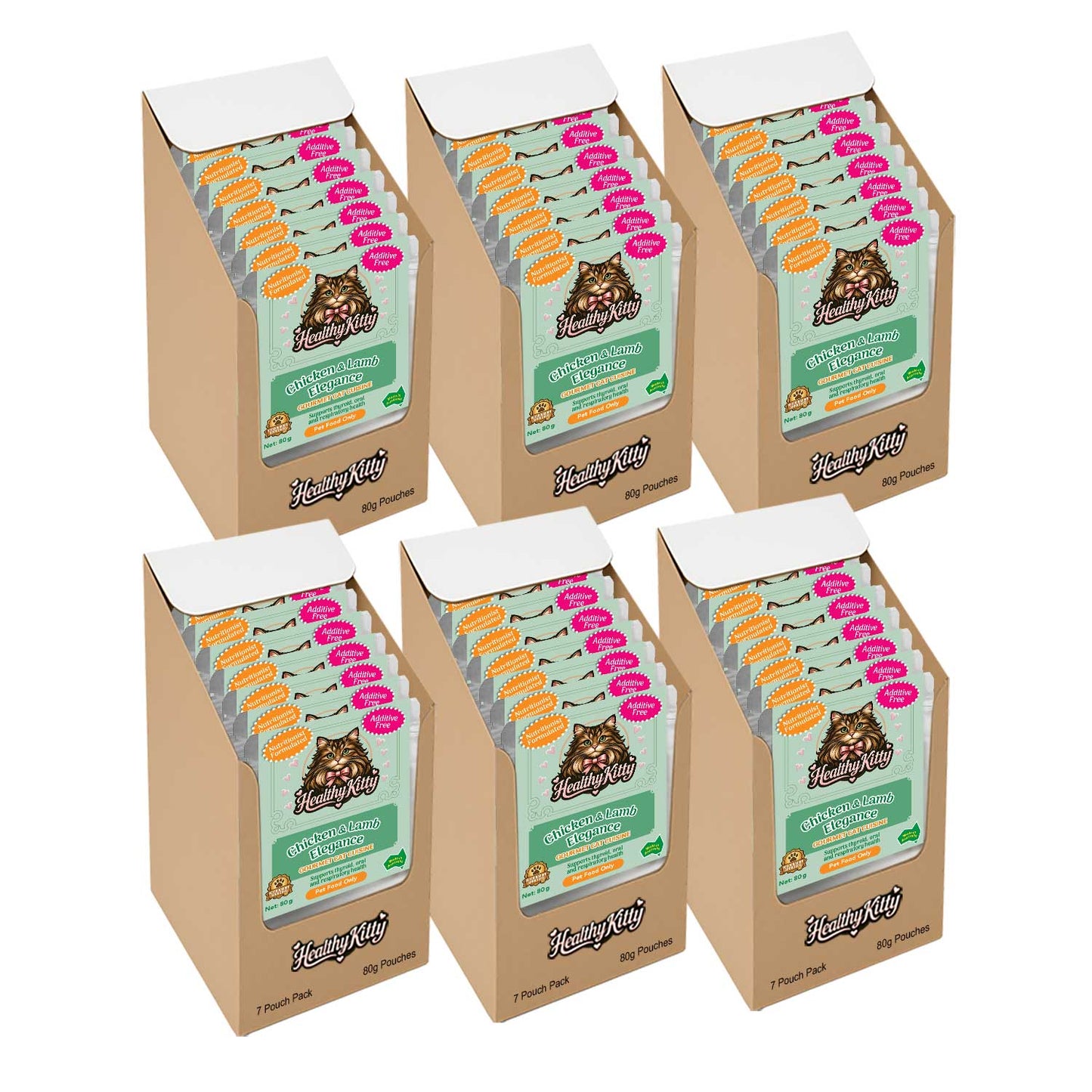 HealthyKitty Chicken & Lamb Elegance 42x80g Pack Size — grain‑free wet cat food, Australian‑made