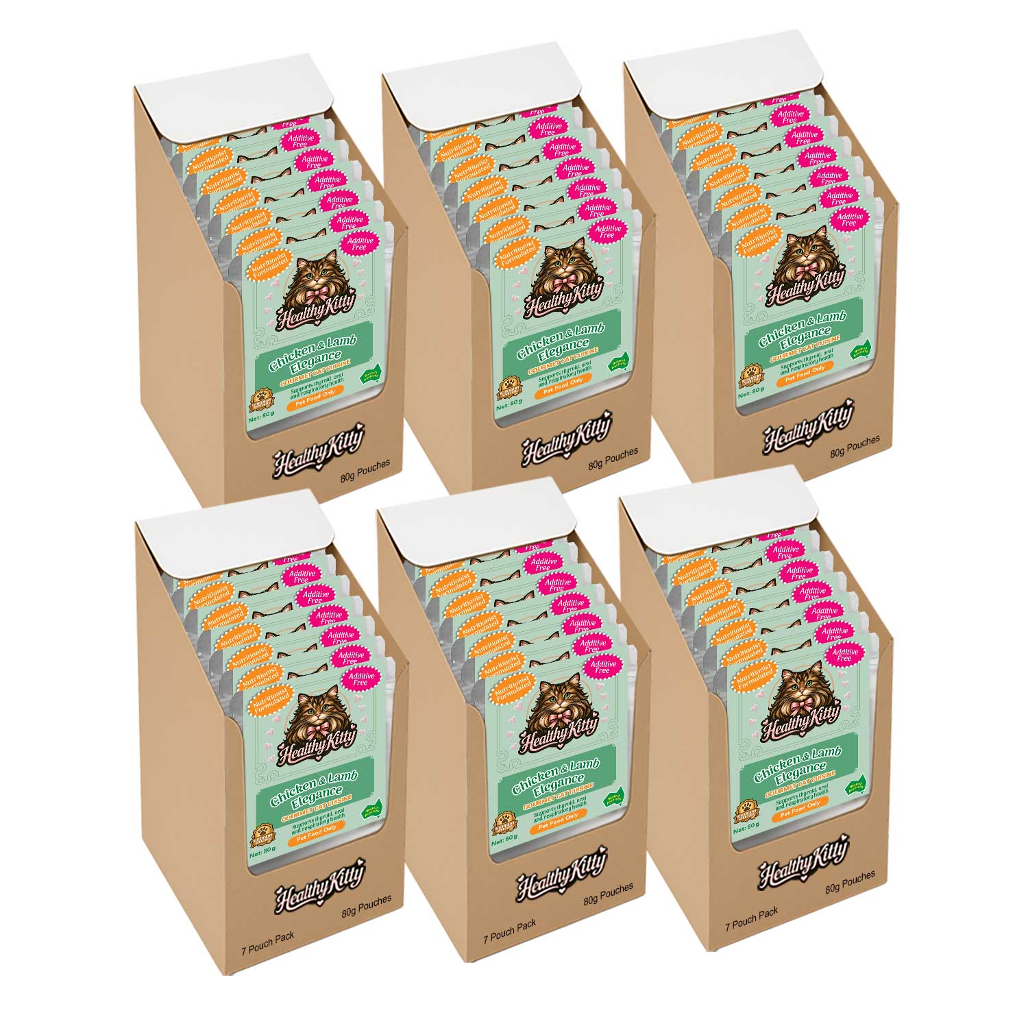 HealthyKitty Chicken & Lamb Elegance 42x80g Pack Size — grain‑free wet cat food, Australian‑made