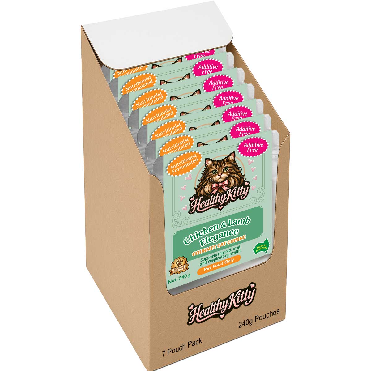HealthyKitty Chicken & Lamb Elegance 7x240g Pack Size — grain‑free wet cat food, Australian‑made
