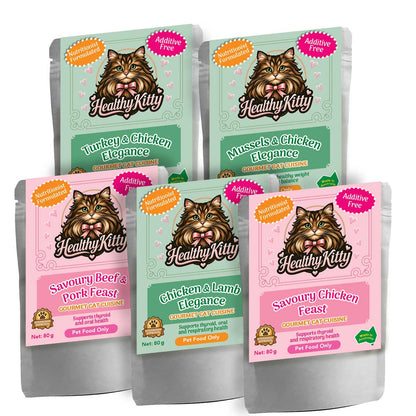HealthyKitty 5-Recipes-trial-pack-2-5x80g — grain‑free wet cat food, Australian‑made