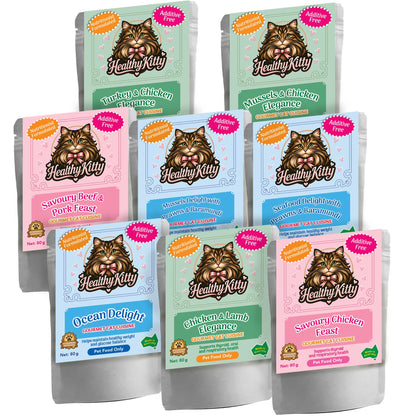 HealthyKitty 8-Recipes-trial-pack_8x80g — grain‑free wet cat food, Australian‑made