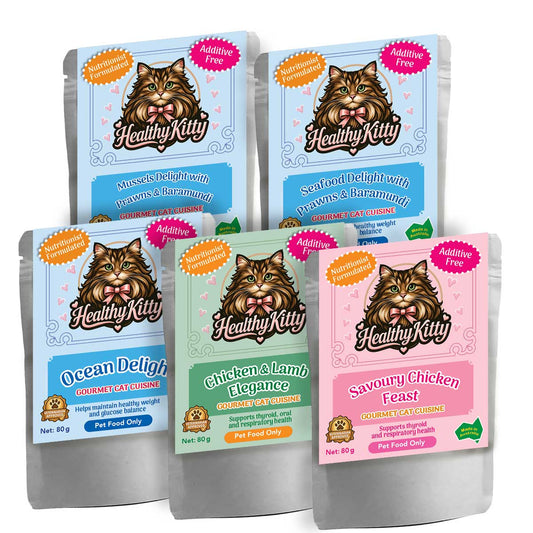 HealthyKitty 5-Recipes-trial-pack_5x80g — grain‑free wet cat food, Australian‑made