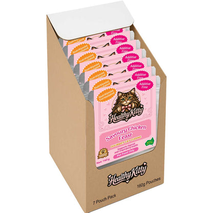 HealthyKitty Savoury Chicken Feast 7x160g Pack Size — grain‑free wet cat food, Australian‑made