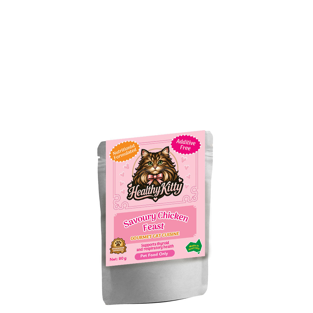 HealthyKitty Savoury Chicken Feast 80g pouch — grain‑free wet cat food, Australian‑made
