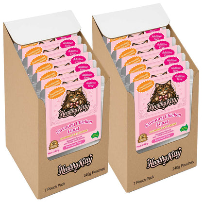 HealthyKitty Savoury Chicken Feast 14x240g Pack Size — grain‑free wet cat food, Australian‑made