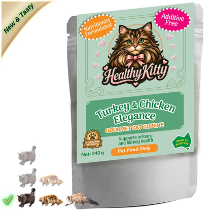 HealthyKitty Turkey & Chicken Elegance 240g pouch — grain‑free wet cat food, Australian‑made